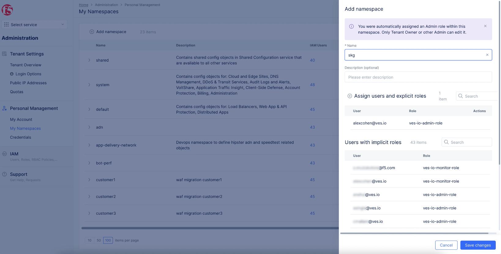 Figure: Add a Namespace