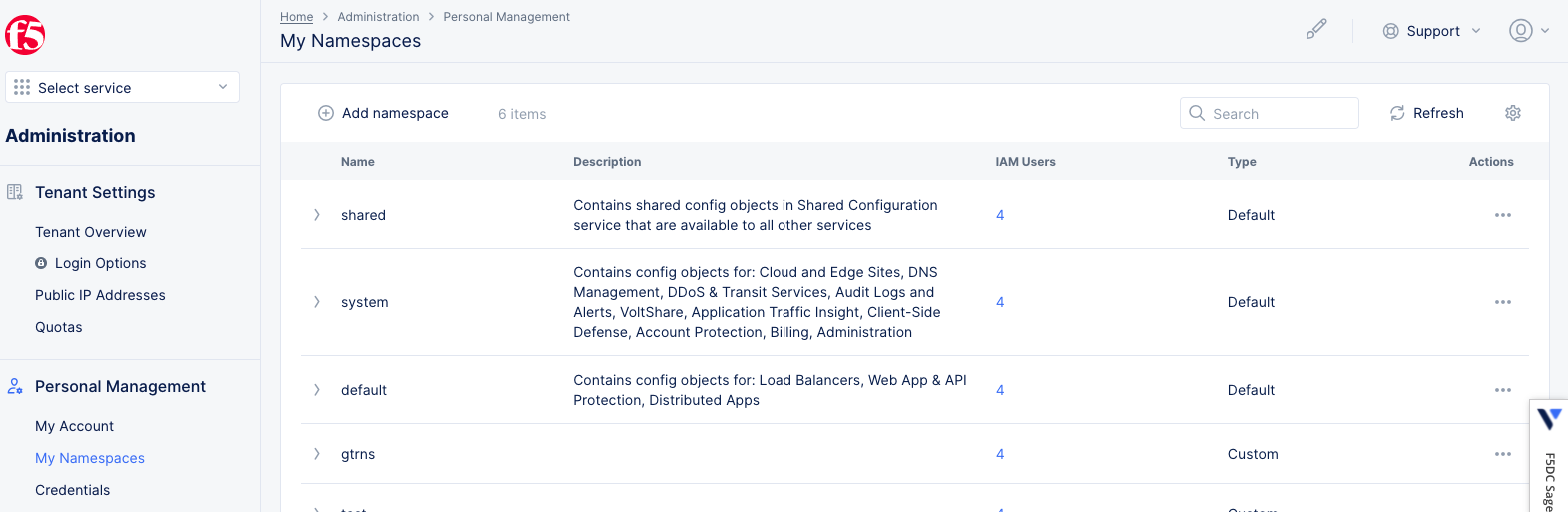 Figure: Navigate to Manage Namespaces