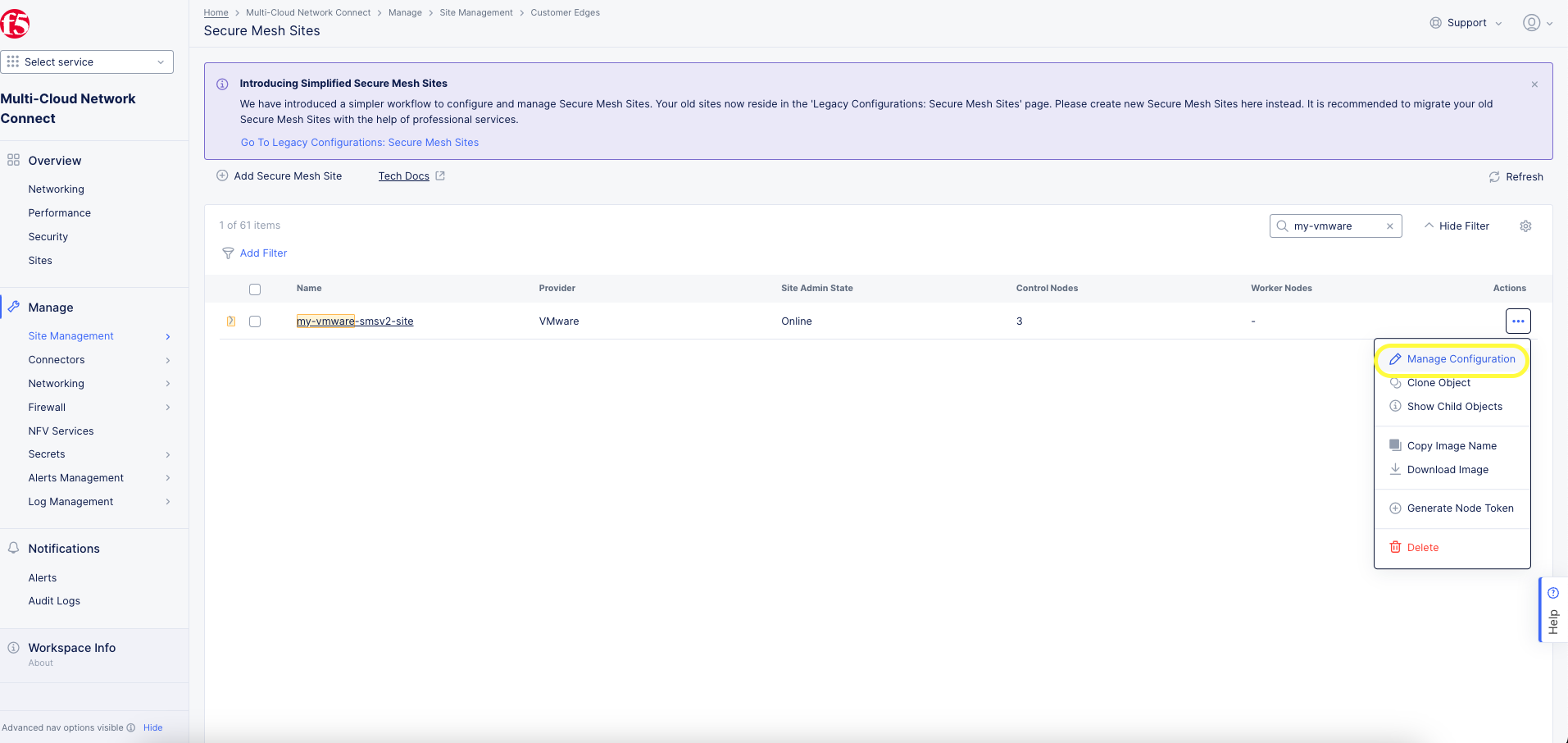 Figure: Manage Site Configuration