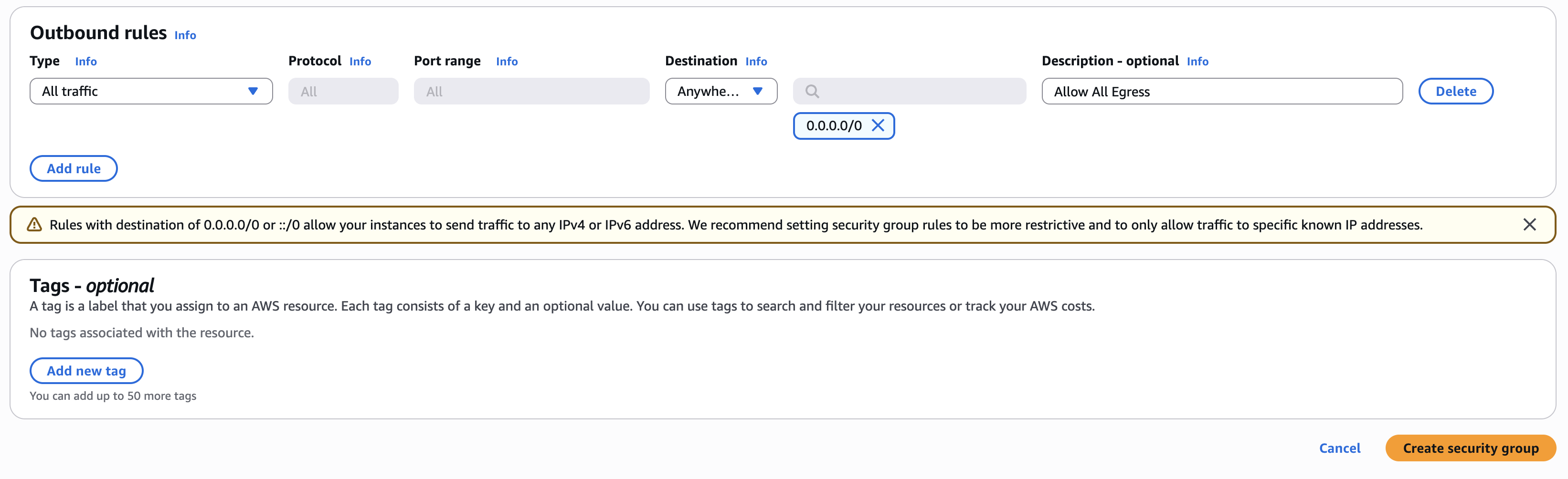 Figure: Security Group: Outbound Rules