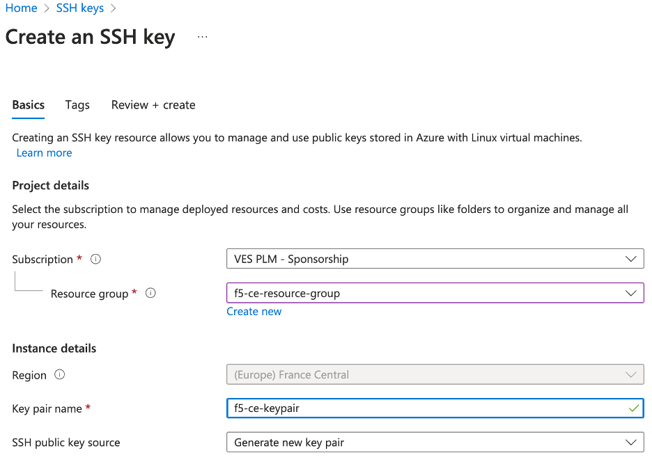 Figure: Create SSH Key Pairs