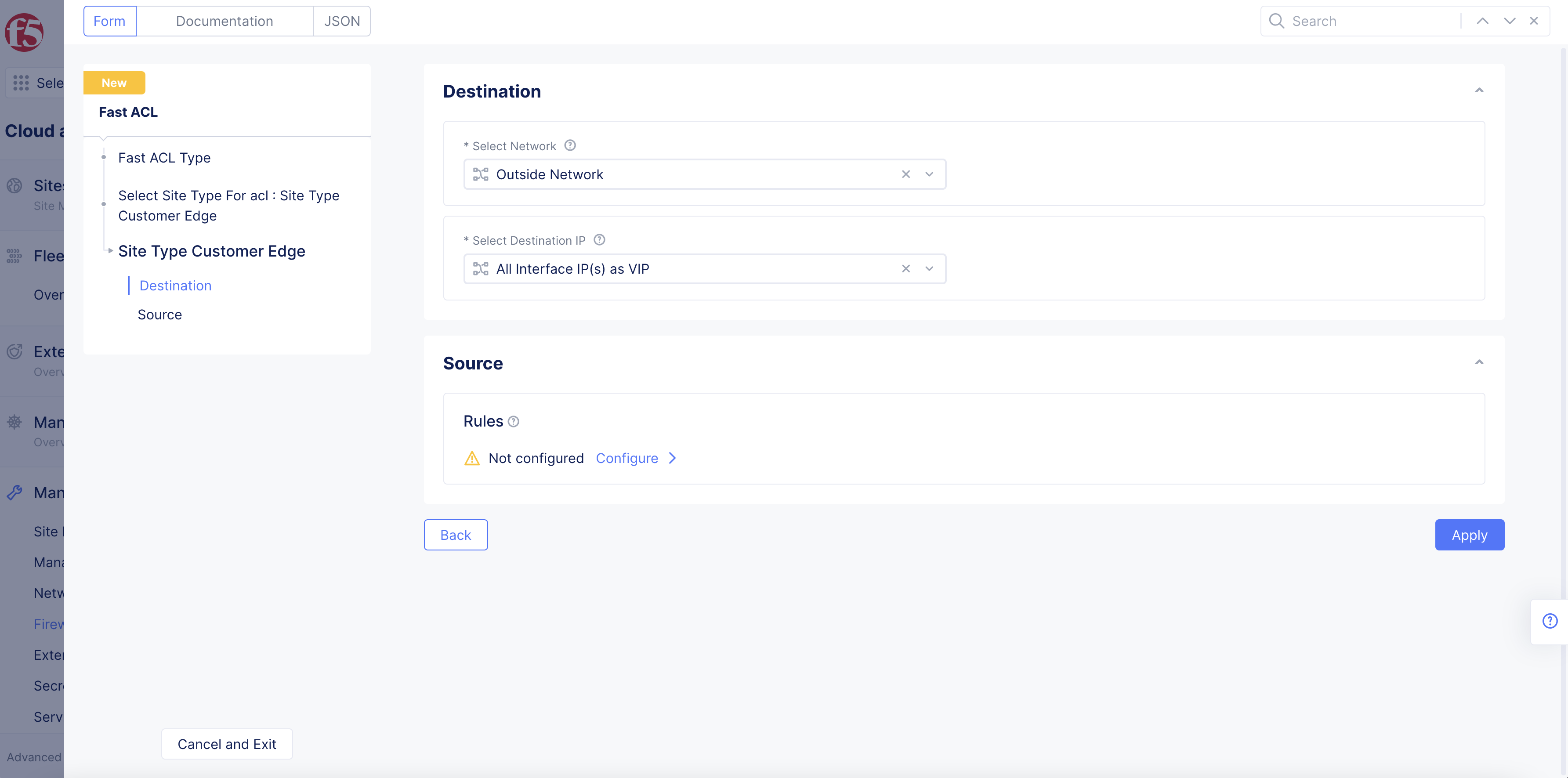 Figure: Site Type CE Destination Configuration